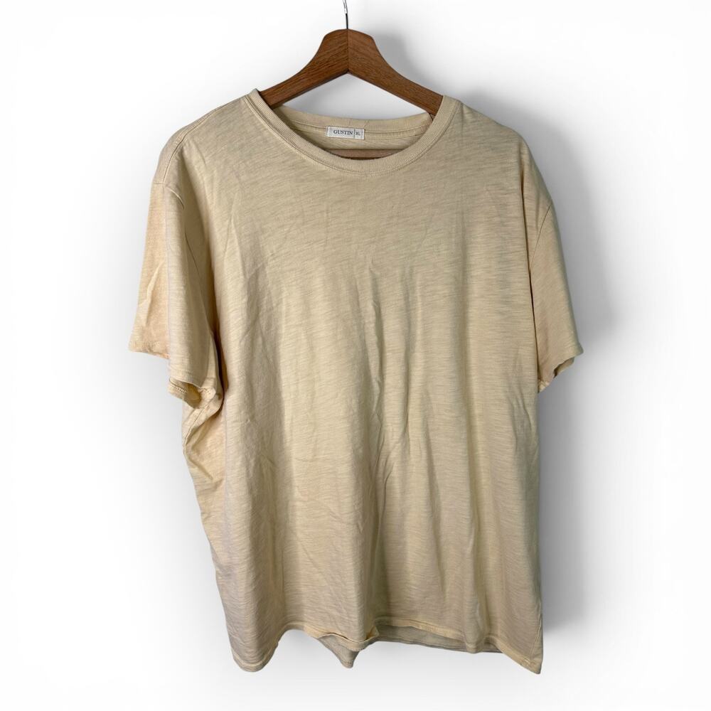 Gustin Mens XL Pale Yellow Crew Neck T-Shirt Premium Made in USA 100% Cotton Tee